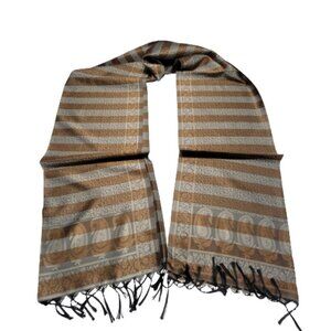 Brown Striped Paisley Floral Thin Long Rectangular Scarf